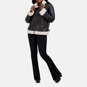 Steve Madden Black Leather Jacket with White Accents